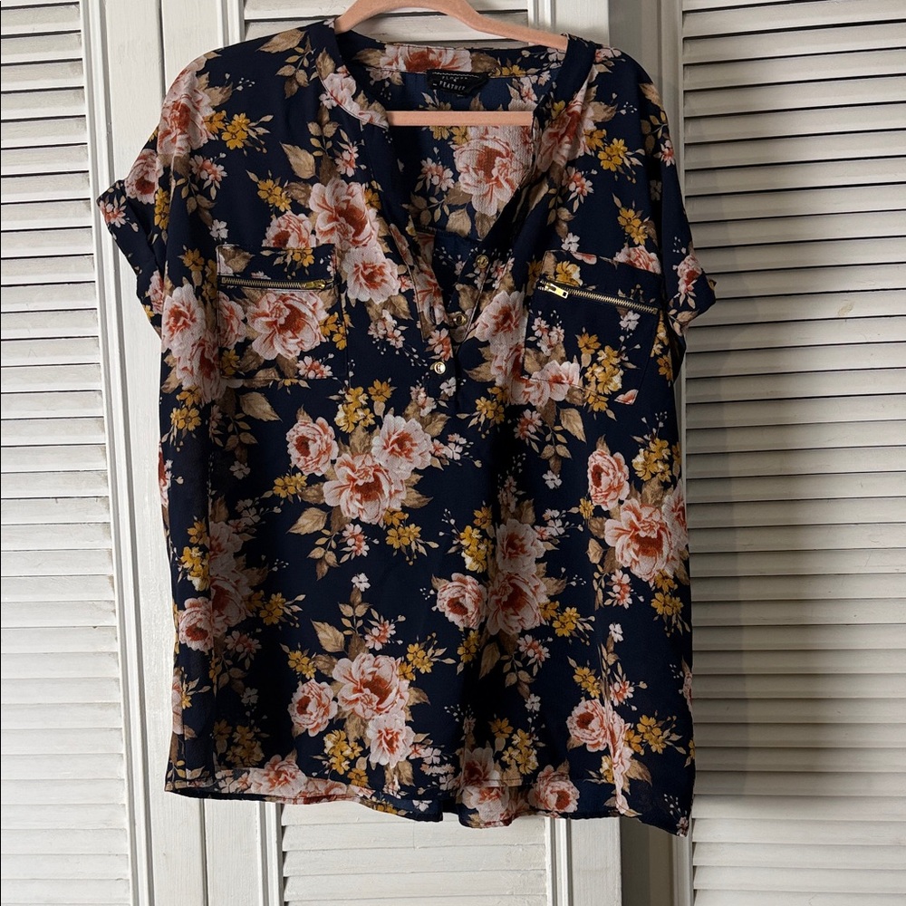 Floral Print Navy Blouse